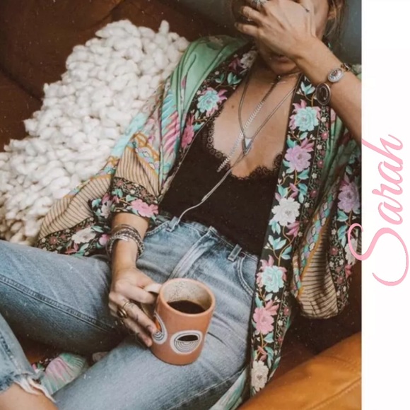 New Floral Bohemian Peacock Kimono Duster Jacket Robe Swim Cover - Picture 5 of 13